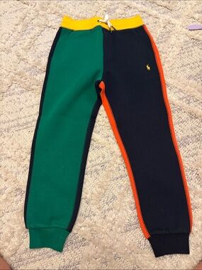 Ralph Lauren Colorblocked Kids Sweatpants in Green, Navy & Yellow